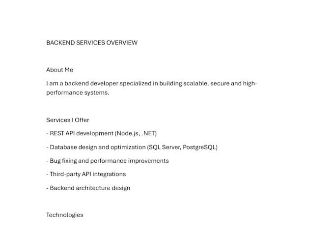 develop backend apis with node js, dot net and sql
